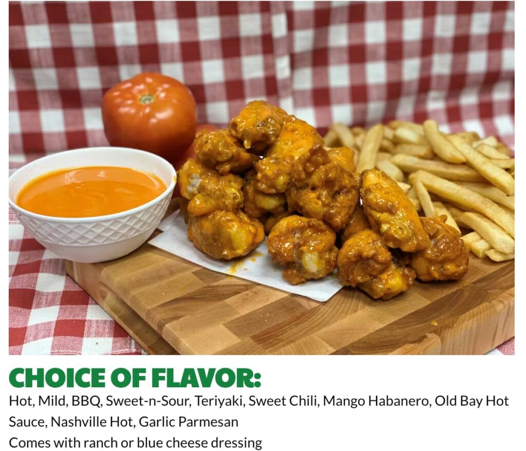 Delicious wings in Hill East served with a variety of flavorful sauces Delicious wings in Hill East served with a variety of flavorful sauces and crispy fries.